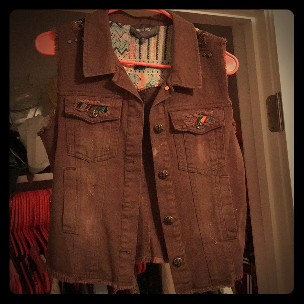 Adorable distressed green denim vest